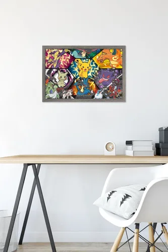 Vista 6 de Trends International Pokémon: Battle Art - Póster de pared de grupo, 22.4 pulgadas de largo x 14.7 pulgadas, versión enmarcada en madera de granero