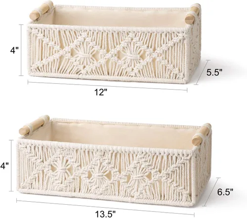 Vista 8 de Mkono Cestas de almacenamiento de macramé, caja de decoración bohemia para guardería, cesta de bebé, juego de 3