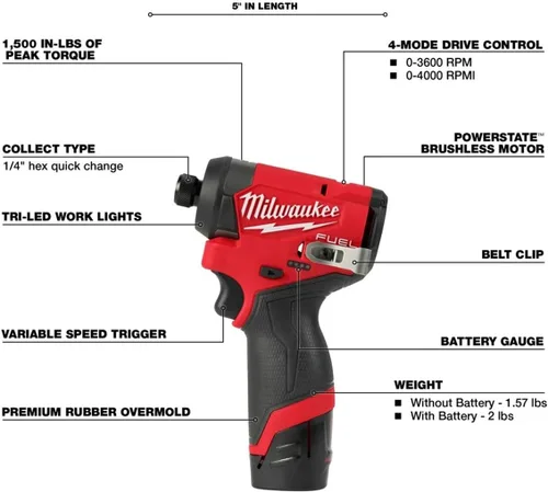 Vista 3 de Milwaukee Electric - M12 Fuel. Kit de Destornillador de Impacto HEX de 1/4
