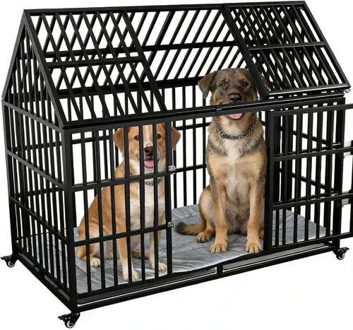 Vista 7 de Jaula de perro resistente de 64 pulgadas para perros indestructible, jaula de alta ansiedad con puertas dobles para razas gigantes extra grandes