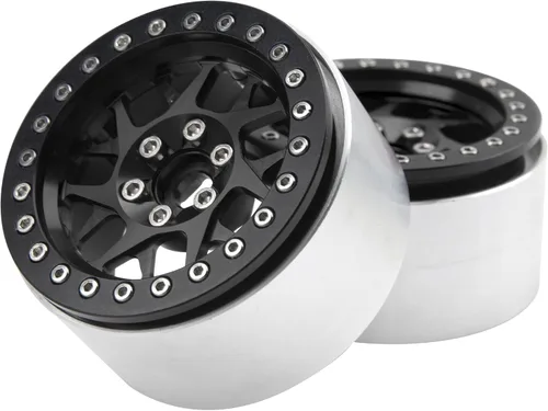 Vista 4 de Paquete de 4 llantas HIRCQOO Metal Beadlock de 2.2 pulgadas, 12 bujes hexagonales compatibles con Axial SCX10 90046 SCX10-III Redcat Gen7 D90