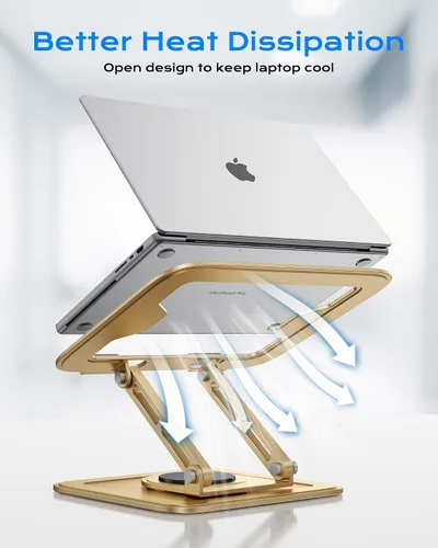 Vista 4 de LOXP Soporte ajustable para laptop, soporte para computadora con base giratoria de 360°, soporte ergonómico para computadora portátil