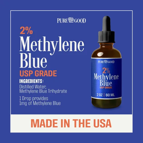 Vista 2 de PureGood Azul de metileno 2% líquido – 10 mg por porción de 0.0 fl oz – 2.0 fl oz (2.03 fl oz) – Aproximadamente 120 porciones – Probado por