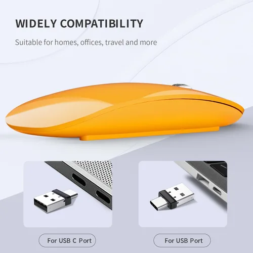 Vista 5 de Uiosmuph Ratón inalámbrico G11, mouse de computadora recargable USB C, ratones silenciosos delgados de 2.4 GHz óptico con receptor USB Nano y Naranja