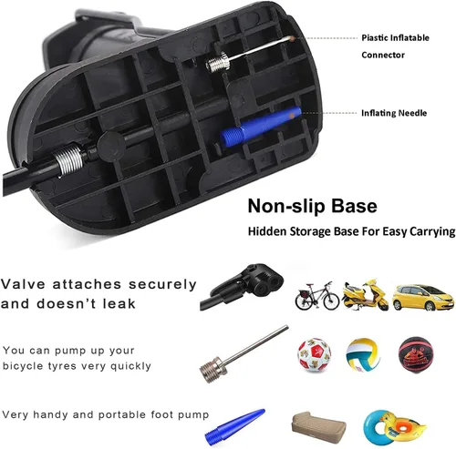 Vista 3 de Mini bomba de pie para bicicleta, bomba de pie de 120 PSI, bomba de suelo activada por pie con manómetro extra sensible, bomba de aire portátil