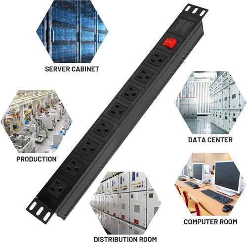 Vista 5 de BTU Regleta protectora contra sobretensiones para montaje en bastidor, 8 salidas en ángulo recto de gran espacio, regleta de alimentación montable