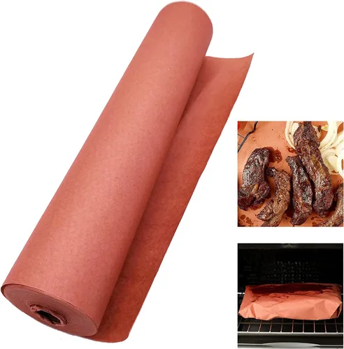 Vista 7 de Rollo de papel de carnicero marrón para ahumar carne, papel de envoltorio de grado alimenticio para barbacoa de color melocotón, sin cera, sin