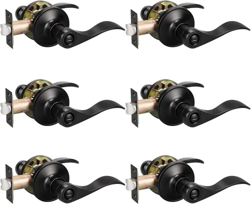 Vista 12 de KNOBWELL Paquete de 1 manija de puerta negra moderna con cerradura de giro para el pulgar en el interior, manijas de puerta de privacidad negras