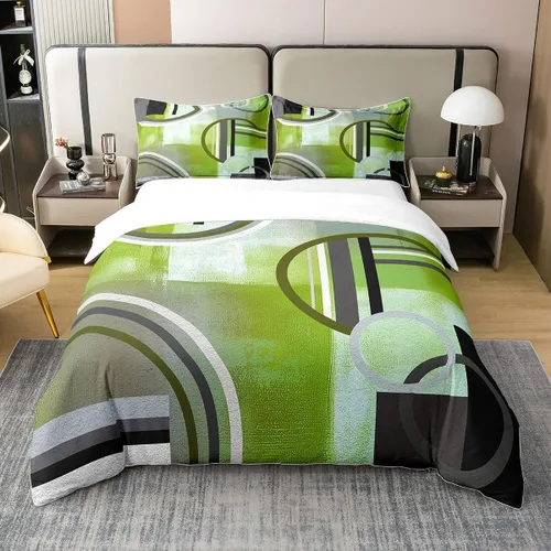 Vista 14 de Erosebridal Juego de ropa de cama de 100 % algodón a cuadros para niños y niñas, funda de edredón a cuadros, funda de edredón moderna geométrica