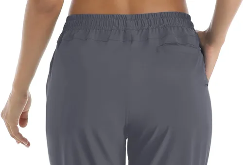 Vista 6 de TACVASEN Pantalones deportivos de senderismo para mujer, de secado rápido, ligeros, con cordón, Gris oscuro