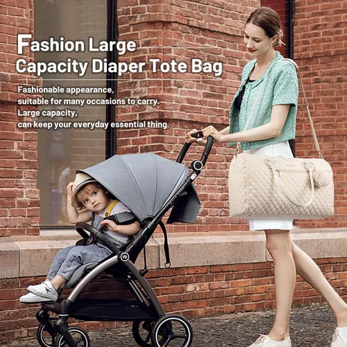 Vista 3 de LOVEVOOK - Bolso de pañales con estuche para chupete y cambiador, bolso grande de maternidad para hospital y viajes de fin de semana, bolso