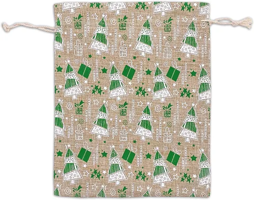 Vista 33 de 48 paquetes de 3x4 bolsas de regalo reutilizables de yute y arpillera con cordones (Feliz Navidad, X-Pequeño) - para regalos, favores de fiesta