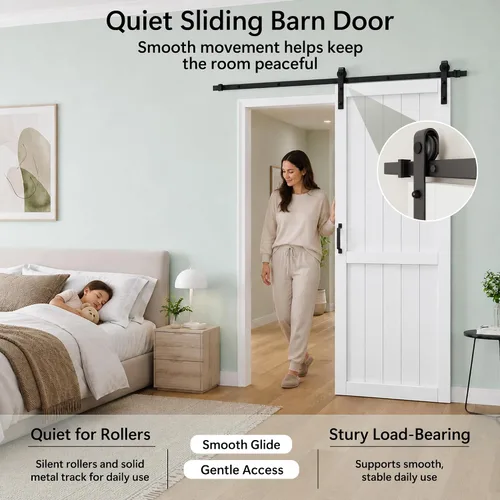 Vista 8 de 30"x84" 1-Lite Double Side Mirror Barn Door Slab with 6FT Track Kit, Handle White / 1-Lite Double Side Mirror