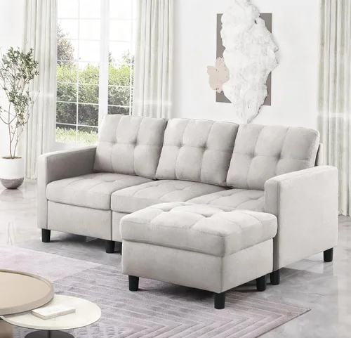Vista 18 de Sofá modular de 55 pulgadas con otomana móvil, sofá de 2 asientos para espacios pequeños, sofá de nube en forma de L, sofá modular pequeño para sala