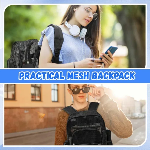 Vista 5 de Silkfly 6 mochilas de malla resistente a granel, bolsas escolares de malla transparente semitransparente con correas elásticas ajustables y cómodas