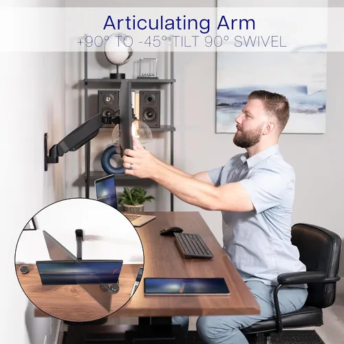 Vista 7 de VIVO Soporte de pared para monitor único con brazo neumático ajustable en altura, articulación de movimiento completo, se adapta a pantalla de 17 a
