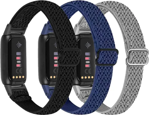 Vista 8 de Paquete de 3 bandas elásticas ajustables y correas de silicona de encaje compatibles con Fitbit Luxe, correas deportivas elásticas de nailon
