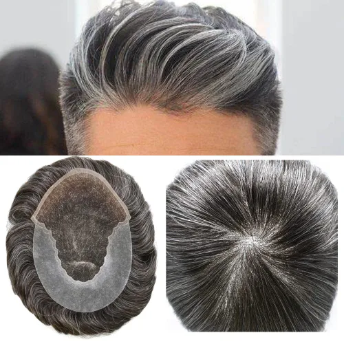 Vista 32 de Mens Toupee Swiss Lace Mens Hair Piece Sistema de reemplazo de cabello para hombres Toupee para hombres Cabello humano nudo blanqueado protesis