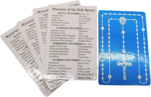 Vista 3 de Westmon Works Mysteries of the Rosary - Paquete de 5 tarjetas de oración a granel laminadas en relieve de bolsillo o cartera católica, paquete
