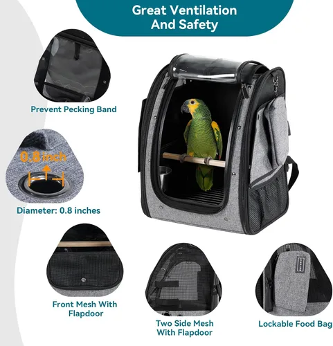 Vista 2 de Petsfit Transportador de pájaros de tamaño mediano con cuenco de acero inoxidable, mochila de loro incluye bandeja deslizante para una fácil