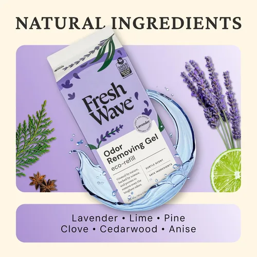 Vista 8 de Fresh Wave Recambio de gel eliminador de olores de lavanda, 63 onzas. Absorbedores de olores más seguros para el hogar, eliminador de olores natural