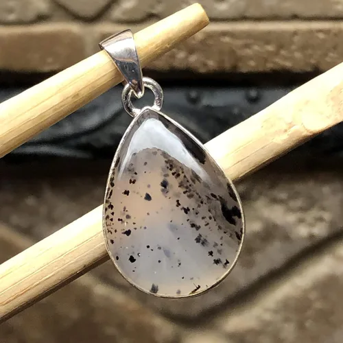 Vista 4 de Natural Montana Moss Agate 925 Sterling Silver Scenic Pendant 30mm