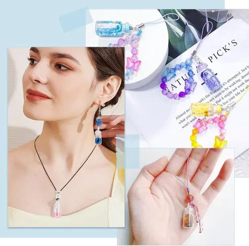 Vista 5 de NBEADS 28 piezas de 7 colores deseando mini botella de cristal colgante collar, botellas recargables botellas de deseos botella de vidrio
