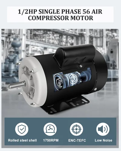 Vista 3 de Motor eléctrico, 1/2HP Motor de servicio agrícola, Motor monofásico 1750RPM 115/230V 56 Marco 5/8 "Diámetro del eje 60HZ 4Pole TEFC CW/CCW
