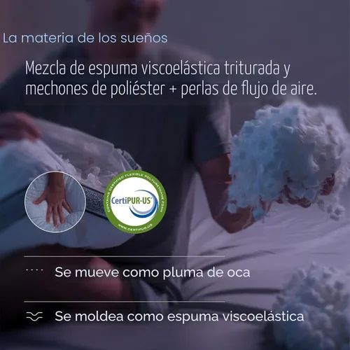 Vista 3 de DreamyBlue Almohada de Zafiro con Refuerzo • Loft Ajustable, Funda de Lujo, Relleno de Espuma Viscoelástica Triturada con Cuentas de Enfriamiento •