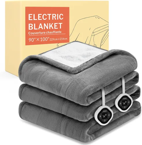 Vista 20 de HOMLYNS LuxeHeat - Manta térmica eléctrica tamaño King, manta térmica de franela suave Sherpa con 10 ajustes de calor, temporizador de 1 a 10 horas
