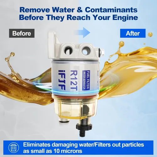 Vista 6 de iFJF Separador de agua y combustible R12T Marine 120AT NPT ZG1/4-19 Piezas automotrices con accesorio - Filtro combinado completo para motor diesel