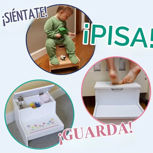 Vista 4 de Taburete personalizado para niños con flores de tallo blanco con almacenamiento