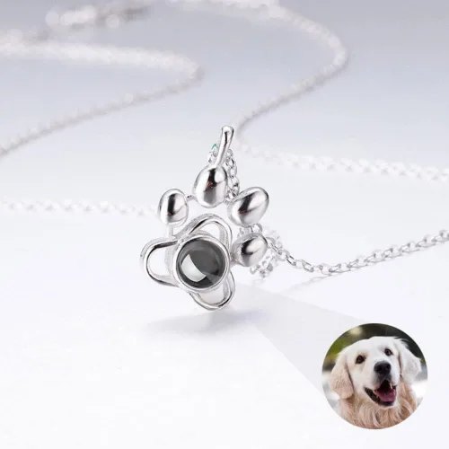 Vista 3 de Collar de proyección de imagen personalizado, collar de huella de perro y pata de gato, lindo animal de mascota, personalización de fotos