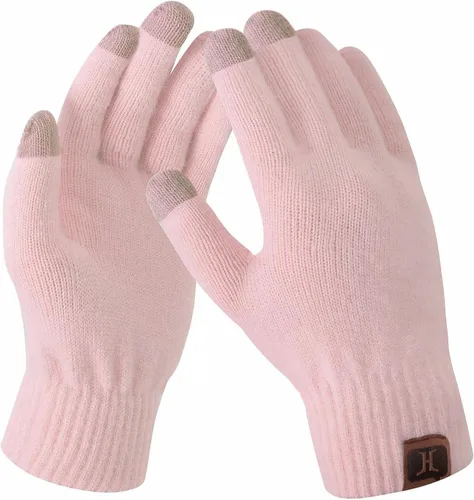 Vista 12 de Guantes de mujer de invierno con pantalla táctil de lana mágicos y cálidos de punto con forro de vellón para mujer Beige