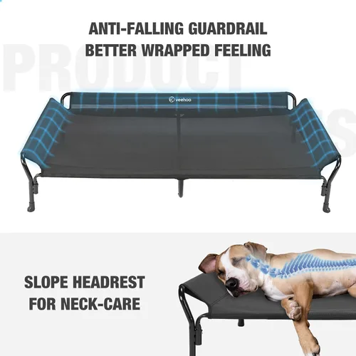 Vista 2 de Veehoo - Cama elevada refrescante para perros, cuna elevada para perros con barandilla y reposacabezas Washable Dog Couch Bed for Indoor & Negro
