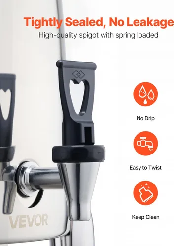 Vista 3 de VEVOR Dispensador de bebidas de acero inoxidable, dispensador de bebidas de 2.7 galones con quemador de alcohol, dispensadores de bebidas calientes