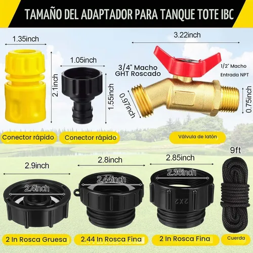 Vista 2 de Adaptador de asas Ibc, válvula doble roja, 1/2 '' macho Npt a 3/4 '' Ght Válvula Ibc para tanque de agua de 275-330 galones, válvula de grifo
