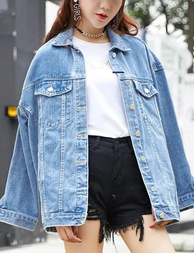 Vista 2 de Omoone Chaqueta vaquera de gran tamaño media larga para mujer