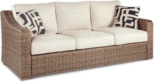 Vista 27 de Signature Design by Ashley Beachcroft - Sofá resistente a la intemperie con tela casual para interiores/exteriores con cojín y 2 cojines Negro