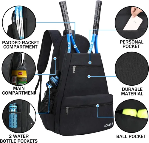 Vista 2 de ACOSEN Bolsa de Tenis Mochila de Tenis - Bolsas de Tenis Grandes para Mujeres y Hombres para Sostener Raqueta de Tenis, Palas de Pickleball, Raqueta