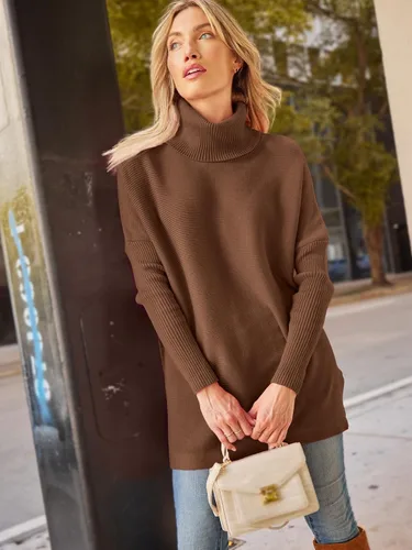 Vista 3 de LILLUSORY Women's Turtleneck Oversized Sweaters 2023 Fall Long Batwing Sleeve Spilt Hem Tunic Pullover Sweater Knit Tops