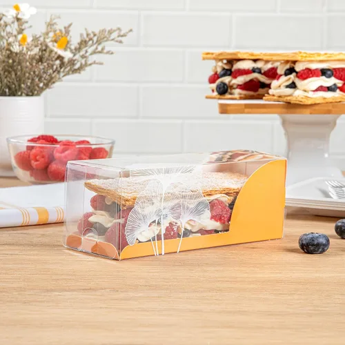 Vista 3 de Restaurantware Caja rectangular de plástico transparente Eclair, 100 unidades Naranja