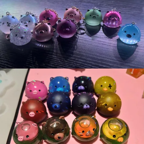Vista 5 de 2 moldes de resina de silicona para llavero de joyería, collar colgante, lindos orbes de animales, lechón, pollo, oso, moldes de fundición