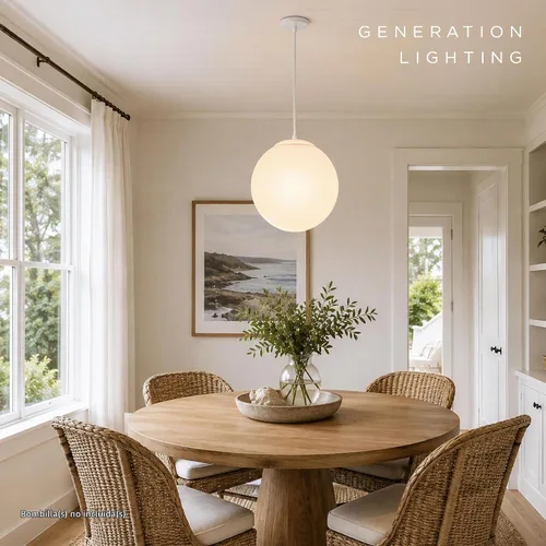 Vista 6 de Sea Gull Lighting 6024-15 Leo Globe colgante colgante moderno accesorio, uno - luz, blanco