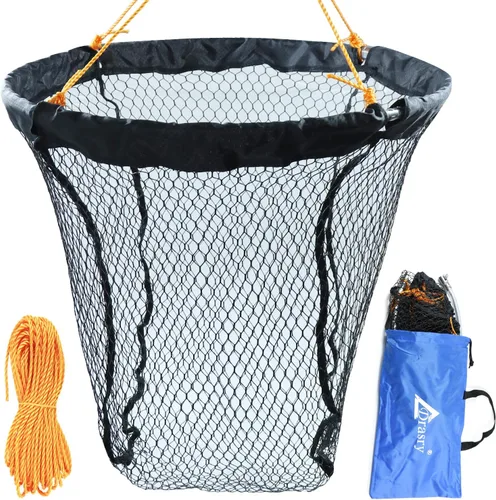 Vista 8 de Drasry Foldable Bridge and Pier Fishing Net Landing Net High Load-Bearing Aluminum Ring Drop Net for Saltwater Freshwater Pier Fishing Baskets Net