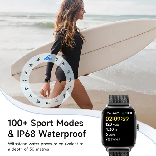 Vista 4 de Reloj inteligente para mujeres, reloj inteligente HD de 1.85 pulgadas, compatible con iPhone/Samsung/Android (respuesta/hacer llamadas), más de 100