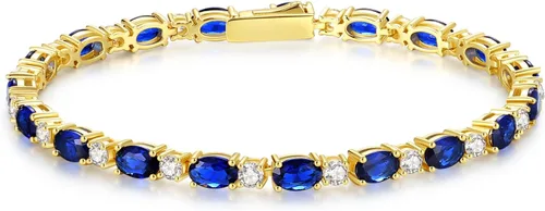 Vista 21 de FANCIME 14K Gold Plated Silver Birthstone Tennis Bracelets for Women 7" Abril