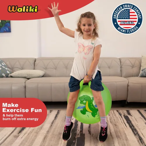 Vista 9 de WALIKI Bola de tolva de dinosaurio para niños de 3 a 6 años T-Rex Hop Ball Hippity Hop Sit & Bounce Toy con bomba Dinosaurio de salto