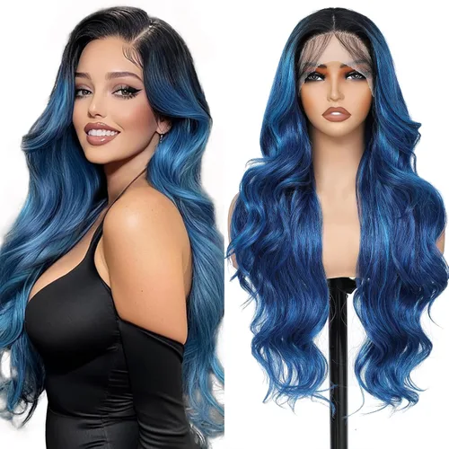 Vista 13 de FABELLE - Peluca de cabello sintético rubio ceniza con encaje frontal de 13 x 4 HD, sin pegamento, parte media ondulada de 30 pulgadas, para usar