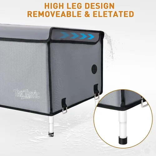 Vista 4 de Casa para gatos al aire libre elevada, casa para gatos salvajes aislada al aire libre para invierno, cama para gatos impermeable con almohadón